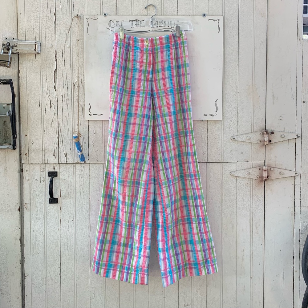 Sold Vintage 70s Plaid Seersucker High-Rise Wide-leg pants size 6